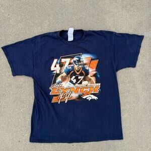 Y2K Denver Broncos NFL John Lynch #47 Navy Blue Graphic T-Shirt XL